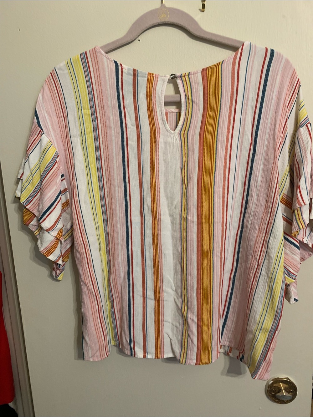 bobeau Multi-Stripe Short Sleeve Scoop Neck Blouse - Picture 4 of 4